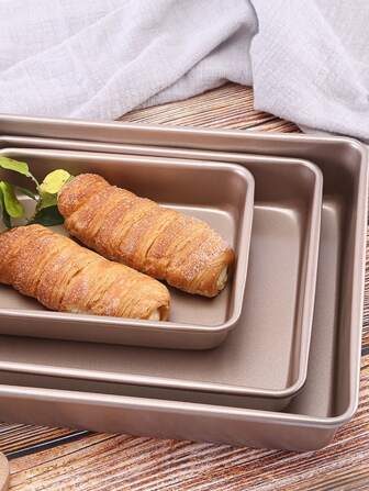 1入深矩形不粘模具,金色淺烤盤,金色方口蛋糕模,碳鋼曲奇餅模,蛋糕盤,燒烤盤,奶酪焗飯盤,耐高溫烤模,用於製作各種矩形烤箱食品的廚房烘焙工具,適用於烤雞翅,海鮮,魚和餅乾等