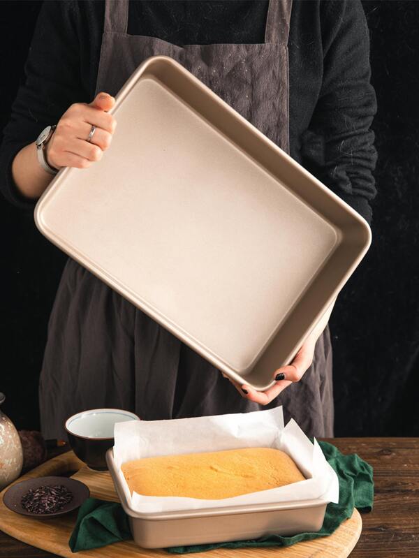 قالب خبز معدني مستطيل عميق قطعة واحدة، قالب كيك لا لصق، صينية خبز ضحلة ذهبية اللون، قالب كيك مستطيل ذهبي، قالب بسكويت وكيك من الصلب الكربوني، صينية خبز الكيك، أدوات مطبخ للخبز والتحميص والخبز والجبن في الأفران المختلفة للأطعمة المستطيلة مثل أجنحة الدجاج والمأكولات البحرية والأسماك والبسكويت