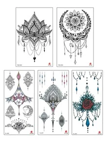 1set/5pcs Temporary Tattoo Stickers For Women's Chest Area - Black - View 4