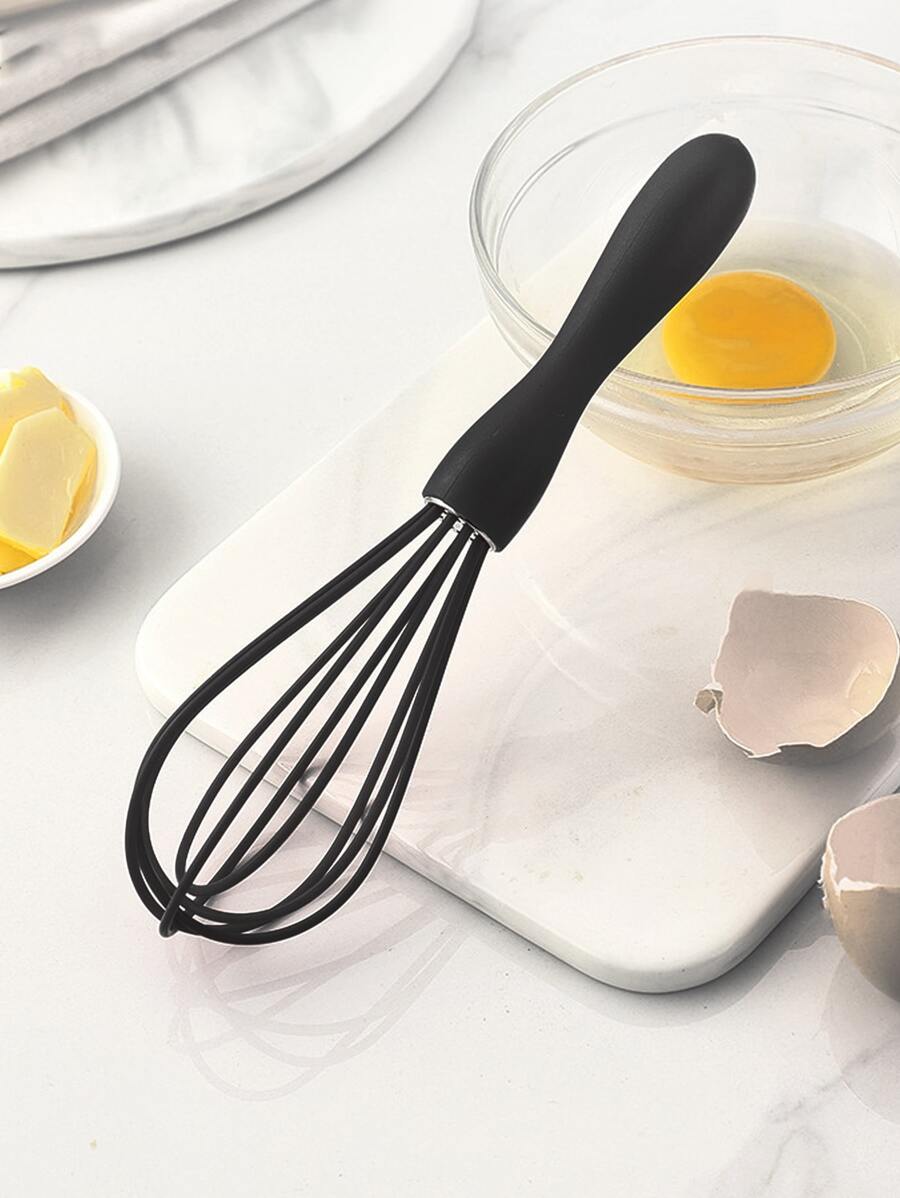 1pc Kitchen Small Gadget Silicone Egg Beater Whisk With Egg Mixing Tool, White - Black - View 1