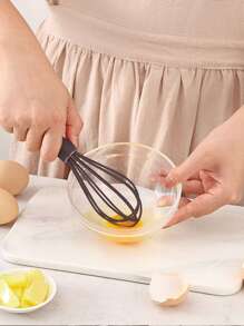 1pc Kitchen Small Gadget Silicone Egg Beater Whisk With Egg Mixing Tool, White - Black - View 5