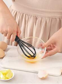 1pc Kitchen Small Gadget Silicone Egg Beater Whisk With Egg Mixing Tool, White - Black - View 6