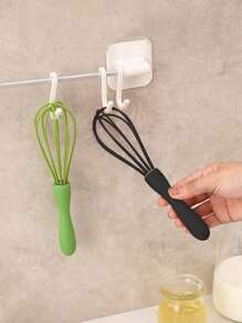 1pc Kitchen Small Gadget Silicone Egg Beater Whisk With Egg Mixing Tool, White - Black - View 3