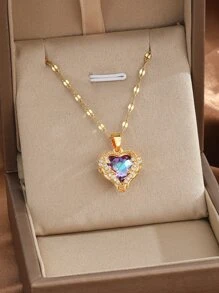 1 Stück Mädchen Dazzing Strass Schatz Anhänger Halskette Für Party Zarte Schmuck Für Tägliche Dekoration Für Freund Geburtstag Geschenk