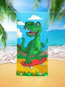 1入組恐龍印花沙灘巾卡通超細纖維矩形旅行沙灘巾適合游泳潛水夏季 - 彩色 - 查看 1