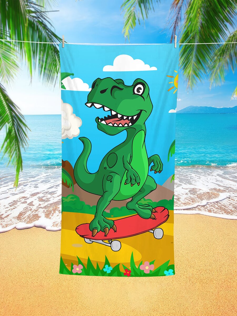 1入組恐龍印花沙灘巾卡通超細纖維矩形旅行沙灘巾適合游泳潛水夏季 - 彩色 - 查看 1