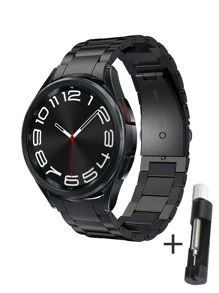 不锈钢三珠表带，兼容三星 Galaxy Watch 4/5/6/7 44mm 40mm Pro 45mm 47mm 43mm 46mm 42mm 表带，男女适用，含表带调节器 - 黑色 - 查看 1