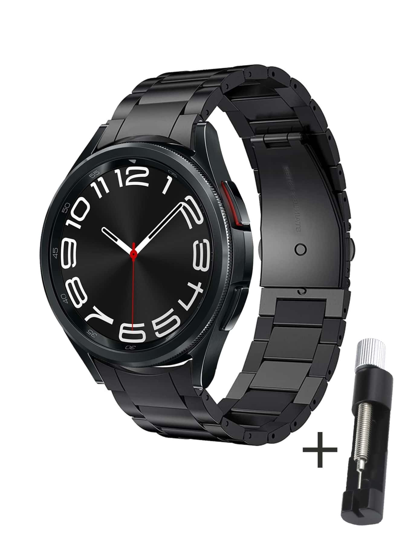 不锈钢三珠表带，兼容三星 Galaxy Watch 4/5/6/7 44mm 40mm Pro 45mm 47mm 43mm 46mm 42mm 表带，男女适用，含表带调节器 - 黑色 - 查看 1