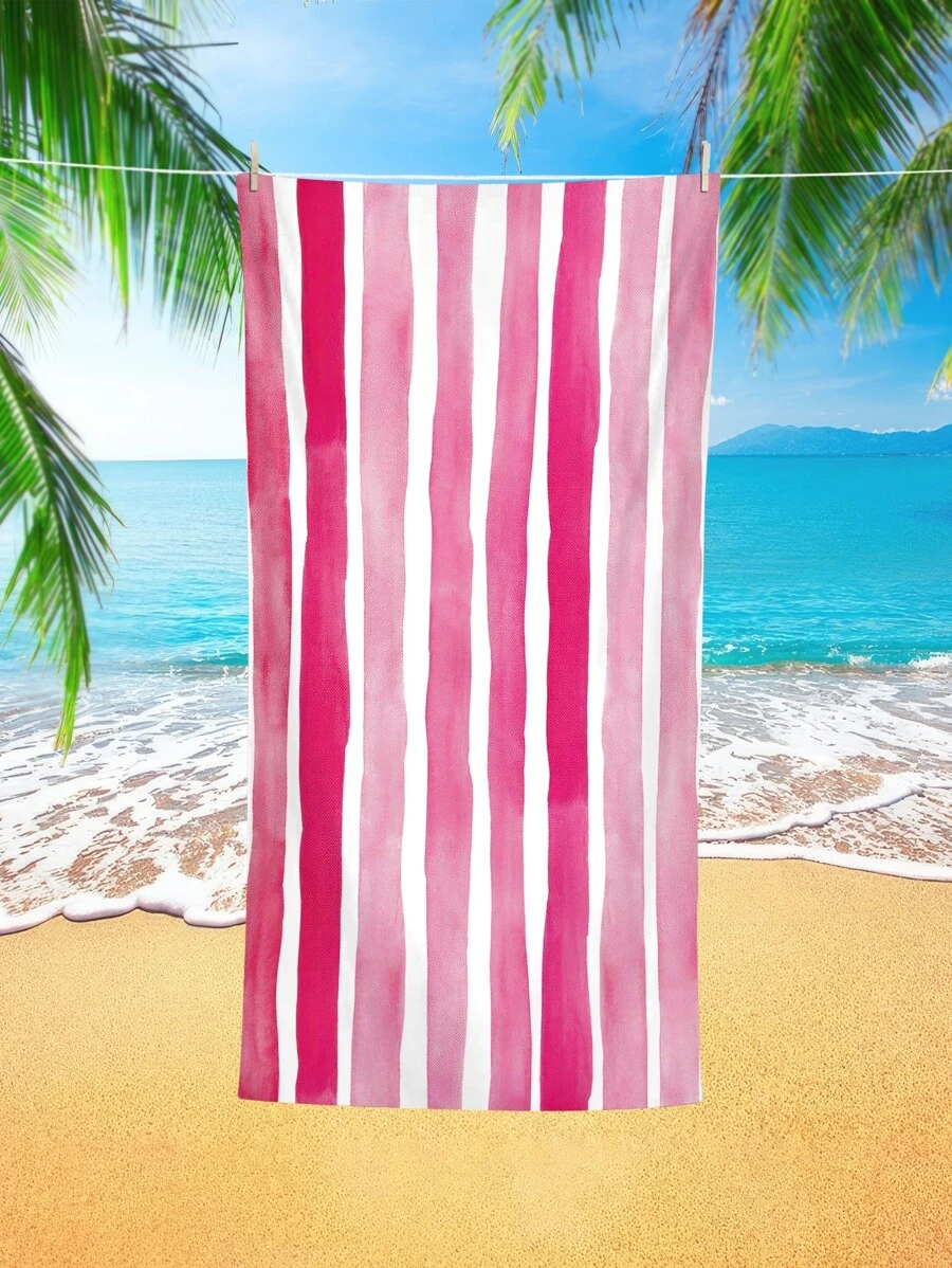 1條條紋圖案沙灘巾，現代超細纖維旅行沙灘巾，適合游泳、潛水 - 彩色 - 查看 1