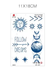 臂部簡約混搭圖案紋身貼紙太陽月亮星球臨時假紋身貼紙字母箭頭草本防水紋身貼紙一次性紋身效果持久7-14天 - 藍色 - 查看 7