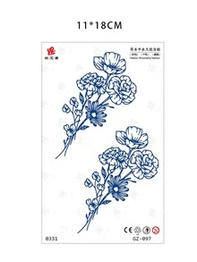 Herbal Temporary Tattoo Sticker Can Last For 7-14 Days, 1pc Minimalist Bouquet Design, Waterproof Flora Small Tattoo For Shoulder, Arm, Leg, Suitable For Women And Girls - Blue - View 5