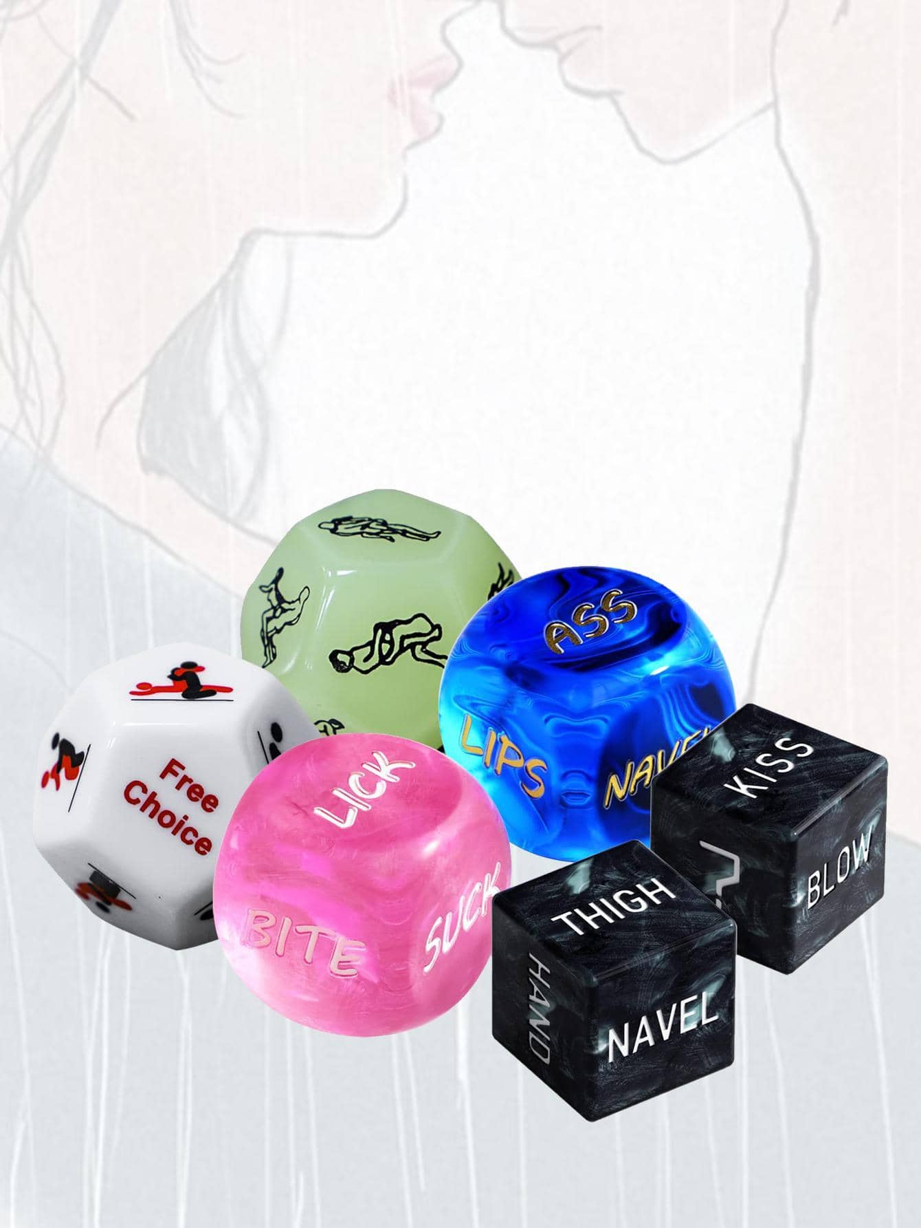 6Pcs Sexual Dice Games Funny Gag Gift With Sexual Postures , Luminescent Party Sex Toys glow in