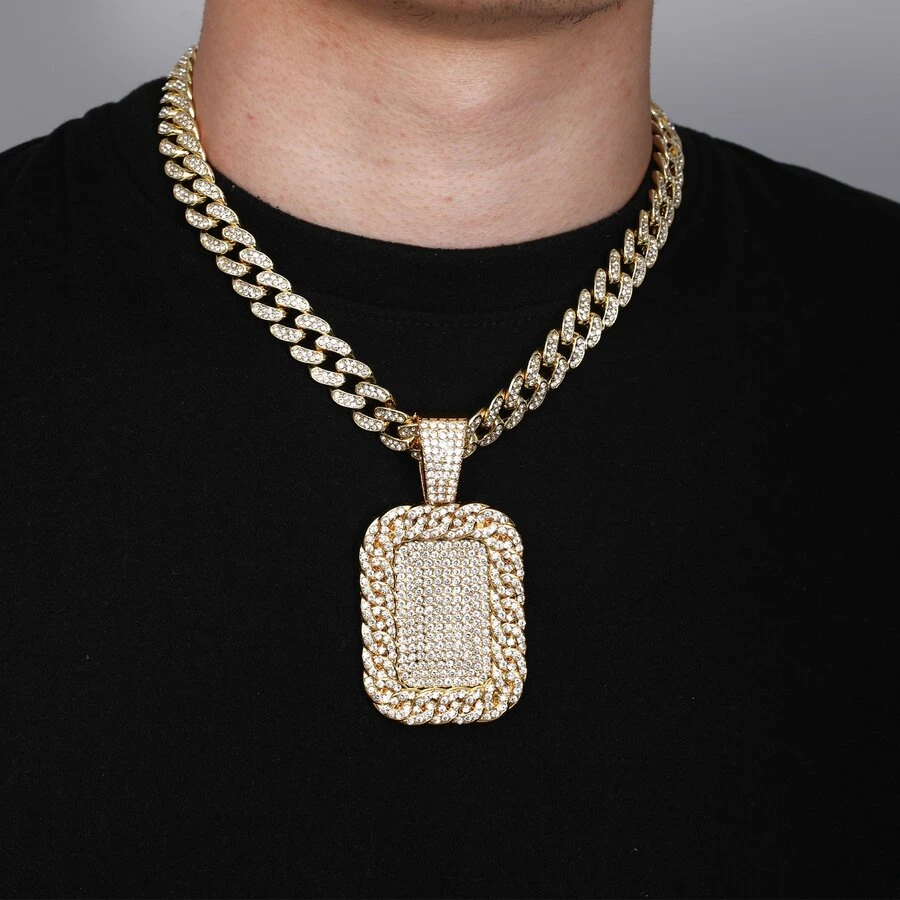 1set Men's Full Rhinestone Round Pendant Hip Hop Streetwear Cool Jewelry Set - Silver - View 1