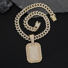 1set Men's Full Rhinestone Round Pendant Hip Hop Streetwear Cool Jewelry Set - Silver - View 7