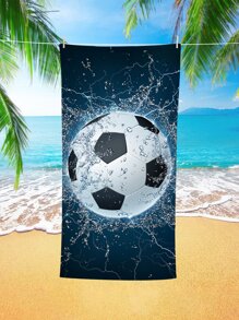 1pc Soccer Pattern Beach Towel Summer Travel, Vacation Holiday - Multicolor - View 1