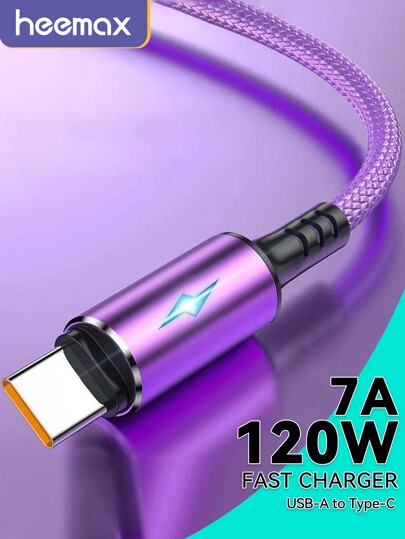 Type C Cable 120W Super Fast Charging Cable Nylon Braided Charger Usb Cable For Honor OPPO QC3.0 Fast Charging Cord For Xiao.Mi Sam.Sung Phone Accessories Usb C Cable (Purple) Nan