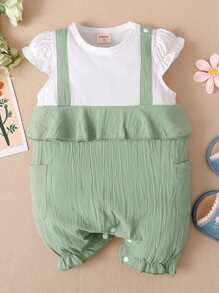 Mono con volantes y estampado floral para bebé niña - Verde - Ver 1