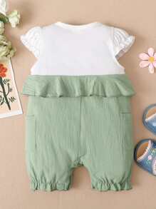 Mono con volantes y estampado floral para bebé niña - Verde - Ver 2