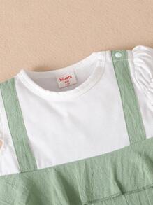 Mono con volantes y estampado floral para bebé niña - Verde - Ver 3