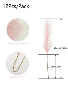 MEHELANY 25/12/6 件/套粉色仿蒲苇装饰丝绸人造蓬蓬草花卉真假蒲苇枝花瓶插花适用于婚礼中心装饰母亲节粉色家居波西米亚风装饰人造芦苇，情人节，礼物生日毕业，秋季装饰，秋季 - 淺粉色 - 查看 4