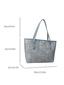 Fashionable High-Capacity Pleated Tie-Dyed Splicing Floral Pattern Shoulder Tote Bag - Multicolor - View 2