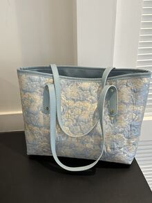 Fashionable High-Capacity Pleated Tie-Dyed Splicing Floral Pattern Shoulder Tote Bag - Multicolor - View 6