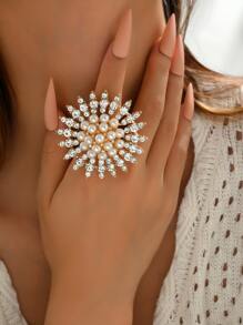1pc Exaggerated Large Mirror Inlaid Rhinestone Ring For Party And Daily Wear