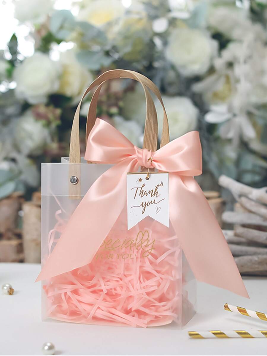 1/5/10pcs Premium Gift Bags With Thank You Hang Tag And Ribbon, Matte Finish Thick Paper Shopping Bags Back To School Valentine Day - 粉色 - 查看 1