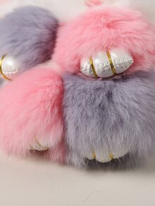 1pc Women'S Faux Rabbit Fur Bunny Keychain, Plush Toy Keyring, Large Bunny Bag Charm For Car, Handbag - Multicolor - View 2
