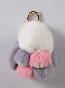 1pc Women'S Faux Rabbit Fur Bunny Keychain, Plush Toy Keyring, Large Bunny Bag Charm For Car, Handbag - Multicolor - View 1