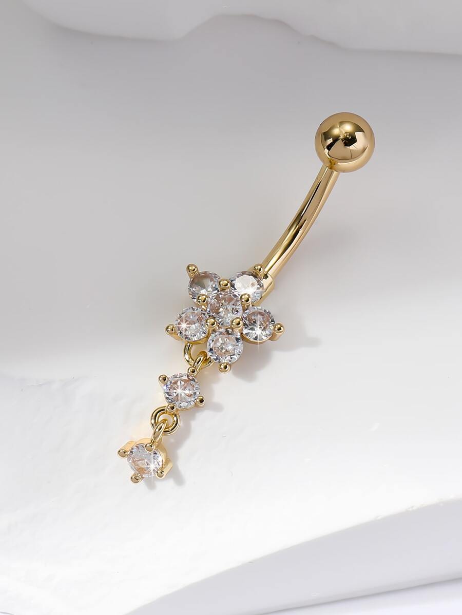 1 chiếc khuyên rốn bằng đồng sáng bóng thời trang, thích hợp để đeo hàng ngày cho phụ nữ - Vàng - Xem 1