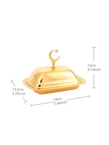 1pc Gold-colored European Style Covered Iron Butter Dish With Star & Moon Design Handle For Restaurant Food And Sauce Serving - Gold - View 2