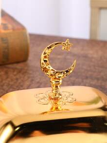 1pc Gold-colored European Style Covered Iron Butter Dish With Star & Moon Design Handle For Restaurant Food And Sauce Serving - Gold - View 4