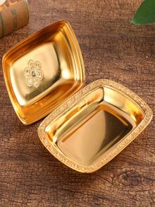 1pc Gold-colored European Style Covered Iron Butter Dish With Star & Moon Design Handle For Restaurant Food And Sauce Serving - Gold - View 6