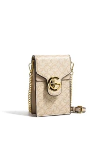 Women's Mini Vintage Letter Print Cell Phone Purse Chain Crossbody Bag - Khaki - View 2