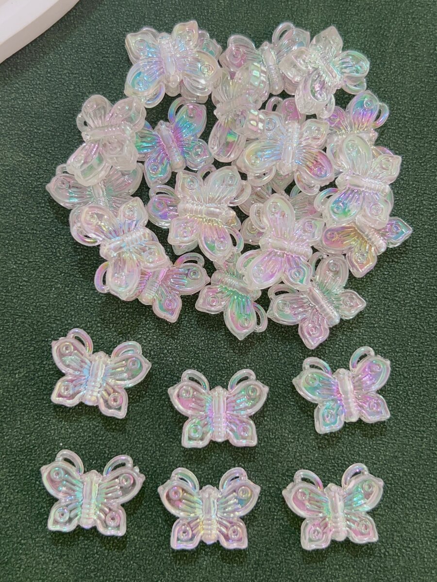 30pcs Transparent Beaded Butterfly Design Diy Bracelet & Necklace Making - Clear - View 1