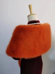 1 件仿狐狸毛婚礼披肩、晚礼服披肩、派对披肩、女士围巾，适合秋季女士服装 - 亮橙色 - 查看 2