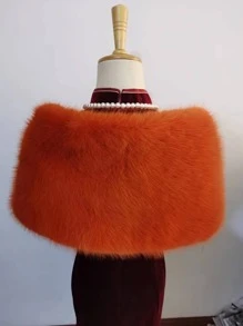 1 件仿狐狸毛婚礼披肩、晚礼服披肩、派对披肩、女士围巾，适合秋季女士服装 - 亮橙色 - 查看 4