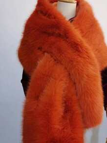 1 件仿狐狸毛婚礼披肩、晚礼服披肩、派对披肩、女士围巾，适合秋季女士服装 - 亮橙色 - 查看 5