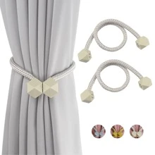 2 Pcs Magnetic Solid Color Curtain Hooks Tiebacks Tie Backs Buckle Clips Holdbacks Curtain Tiebacks For Living Room Bedroom Decoration - Brown - View 1