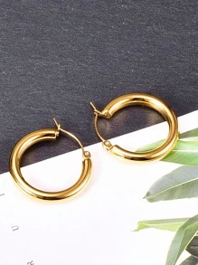 europeo y americano moda sencilla estilo 18K chapado en oro de acero inoxidable unicolor redondo Pendientes , para mujeres acero titanio Pendientes de aro