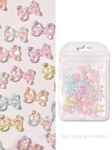 20 piezas Partes de adorno de uñas con lazos de cinta de gelatina 3D, rhinestones de colores para decoración de arte de uñas de verano, accesorios de manicura para DIY, gemas y suministros para uñas - Multicolor - Ver 2