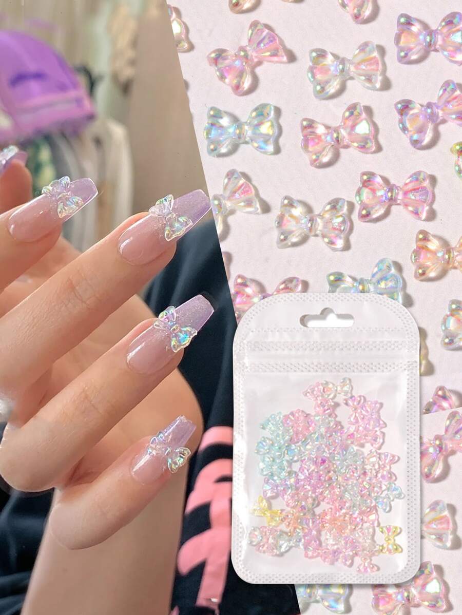 20 piezas Partes de adorno de uñas con lazos de cinta de gelatina 3D, rhinestones de colores para decoración de arte de uñas de verano, accesorios de manicura para DIY, gemas y suministros para uñas - Multicolor - Ver 1