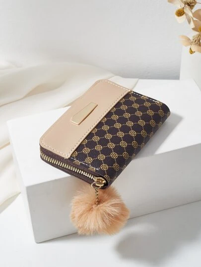 Kort geometrisk färgblockerande plånbok och korthållare med Pom Pom-dekoration Bärbar kontanter Tjänstemän För Kvinnliga Högskolearbete Företag Pendla Kontor För Jubileum För Par För Födelsedagspresent På Alla hjärtans dag Present Gåva Present Skolmaterial Lärare Gåvor Tillbaka till skolan För kvinnor Plånbok Plånbok Plånbok Liten plånbok