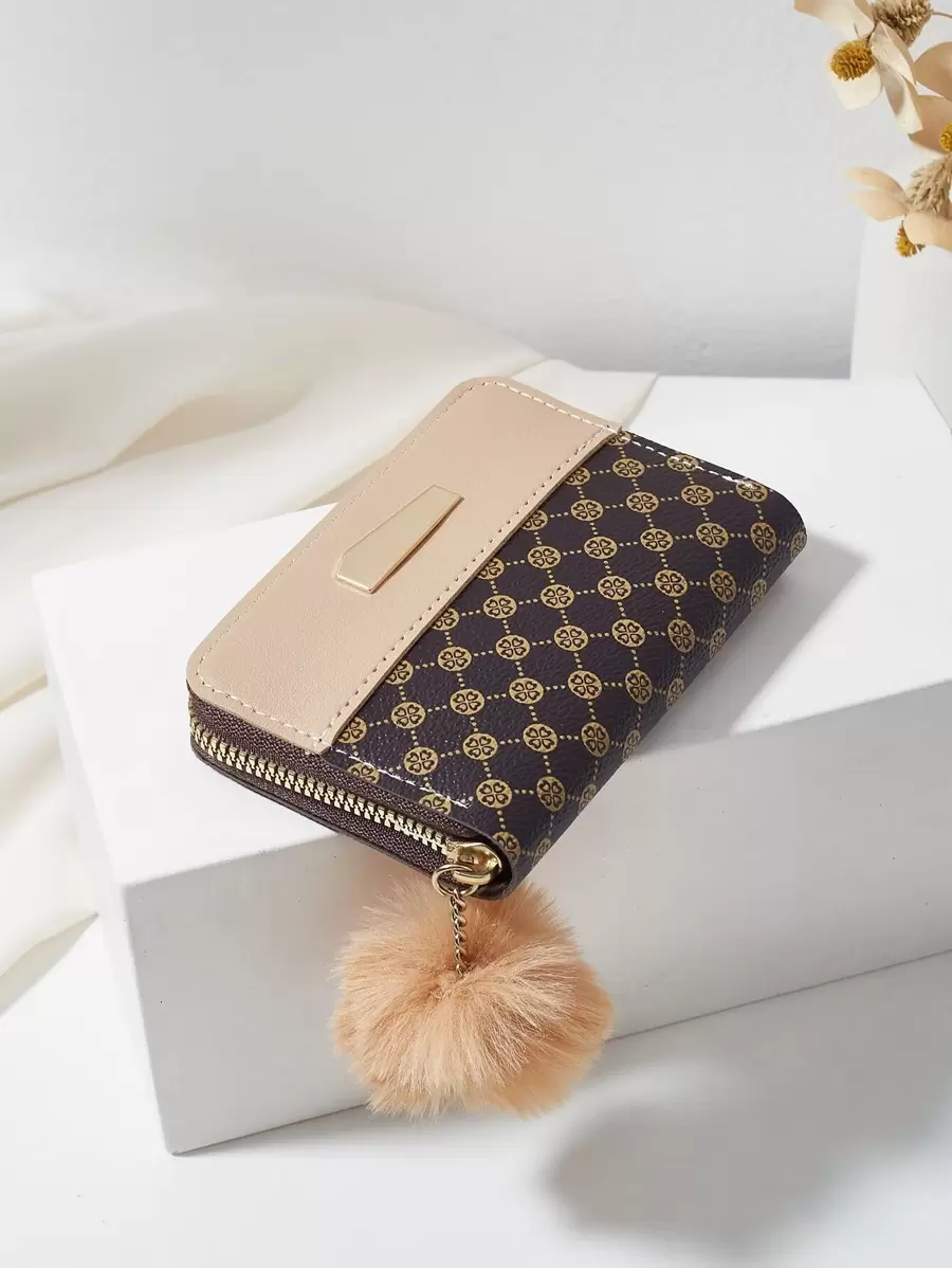 短款几何撞色钱包和卡夹带绒球装饰 便携式现金 白领阶层 女大学生 工作 商务通勤 办公室 周年纪念 情侣 生日礼物 情人节礼物 礼品 学校用品 教师礼物 返校 女士 钱包 钱夹 钱包 小钱包 - 卡其色 - 查看 1