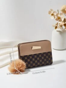 短款几何撞色钱包和卡夹带绒球装饰 便携式现金 白领阶层 女大学生 工作 商务通勤 办公室 周年纪念 情侣 生日礼物 情人节礼物 礼品 学校用品 教师礼物 返校 女士 钱包 钱夹 钱包 小钱包 - 卡其色 - 查看 6