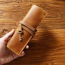 Estuche De Lápices De Cuero De Vaca Retro, Porta Herramientas De Almacenamiento De Papelería - Marrón - Ver 5