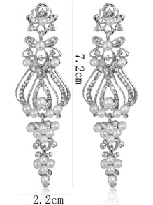 1 Pair Long Wedding Earrings For Bride Bridesmaids Silver Rhinestone Crystal Simulated Faux Pearl Statement Earrings Big Fashion Decor Floral Dangle Drop Earrings For Women Girls Bridal Party Prom Pageant Costume Jewelry