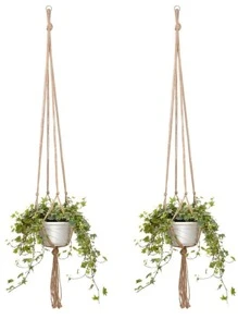 1入組園藝植物吊籃帶網狀包適用於花盆,黃麻纖維繩索暫停播種機 - 卡其色 - 查看 1