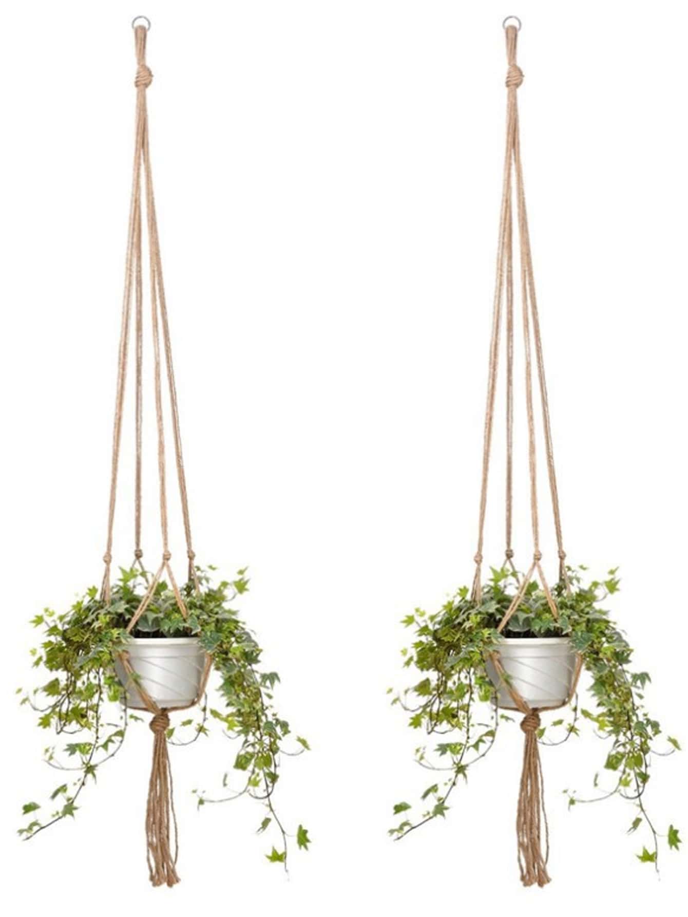 1入組園藝植物吊籃帶網狀包適用於花盆,黃麻纖維繩索暫停播種機 - 卡其色 - 查看 1